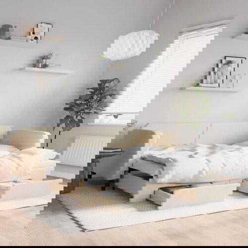  The Living Store Izvlečna dnevna postelja s predali krem 90x200 cm blago - Izvlečna Dnevna Postelja, (21509176) Cene