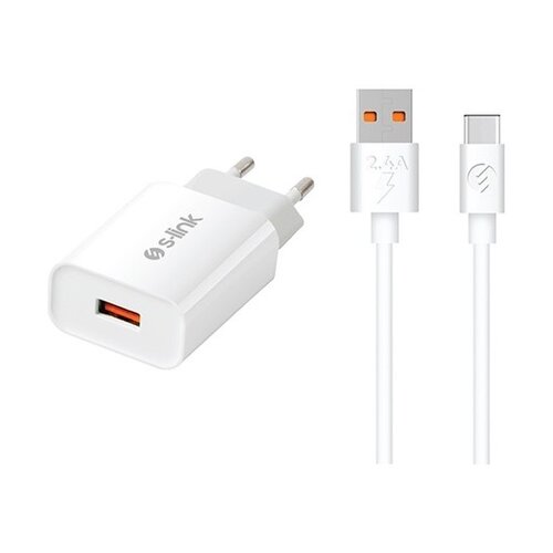 S-link Punjač za telefon - SL-EC13T (1kom USB, 5V/2.4A, 18W, Qiuck 3.0 Fast charging, USB Type-C, 100cm data + kabel za punjenje, bijeli) Slike