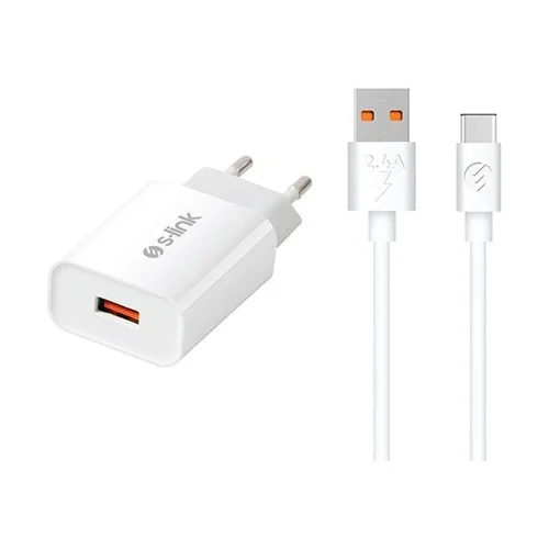 S-link Punjač za telefon - SL-EC13T (1kom USB, 5V/2.4A, 18W, Qiuck 3.0 Fast charging, USB Type-C, 100cm data + kabel za punjenje, bijeli)