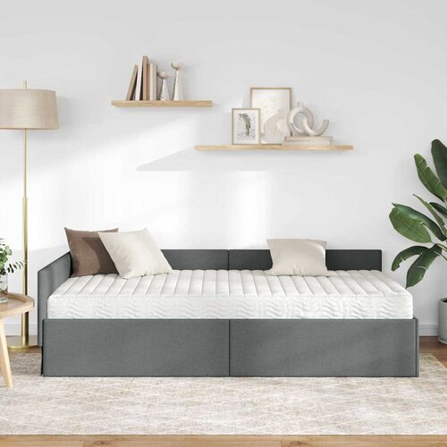  Kutni krevetni okvir s madracem Ostalo 2 pcs Siva tkanina Slike