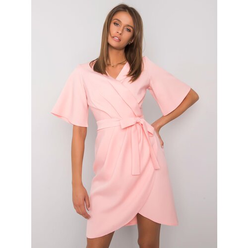 Fashion Hunters Light pink dress with belt Slike