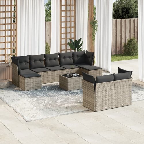 vidaXL 10-dijelni set vrtnih sofa od poliratana s jastucima sivi Cijene