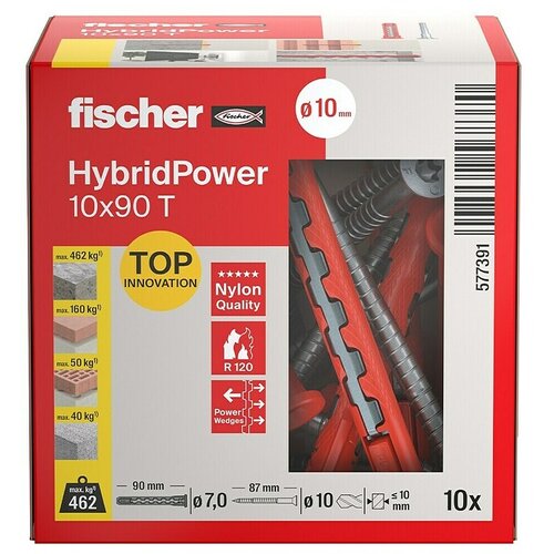 Fischer Univerzalni vložek HybridPower (&Oslash; x Do: 10 x 90 mm, Kovina, 10 kos, Vijak z vgrezno glavo) Cene