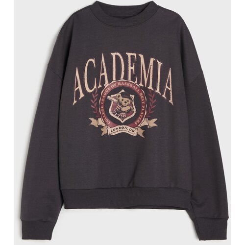 Sinsay Pamučna crewneck majica s natpisom Academia Slike