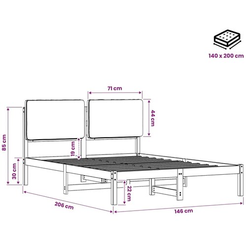  Krevetni okvir s tapiciranim uzglavljem Prirodna i svjetlosiva - Prirodna i svjetlosiva 140 x 200 cm Slike