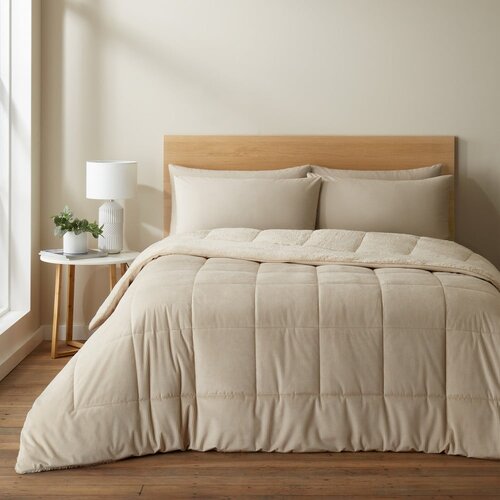 Catherine Lansfield Kremno belo prešito pregrinjalo iz mikropliša za zakonsko posteljo 200x220 cm Cosy Cord – Cene