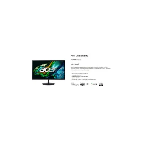 Acer 27” SH272U QHD 100Hz 1msIPS,250cd,100Hz,HDMIx2,DP,SPK,Type-C(65W),Tilt-5~ 25, Swivel 360,HA