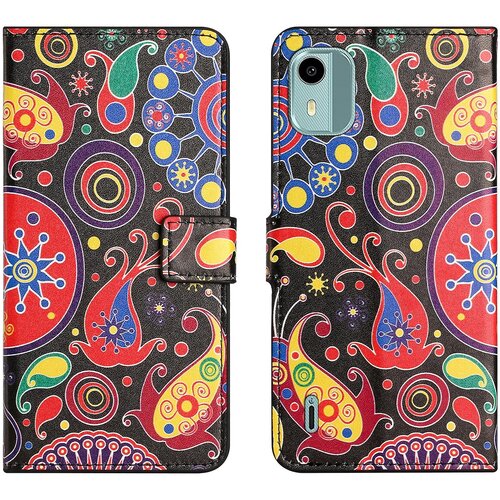 INORCO Usnjena torbica za telefon s tiskanjem vzorcev za Nokia C12 4G/C12 Pro/C12 Plus, ovitek za denarnico s stojalom, (22033771) Cene