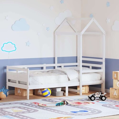  Dnevni krevet s krovom bez madraca bijeli 80x200cm masivno drvo Slike