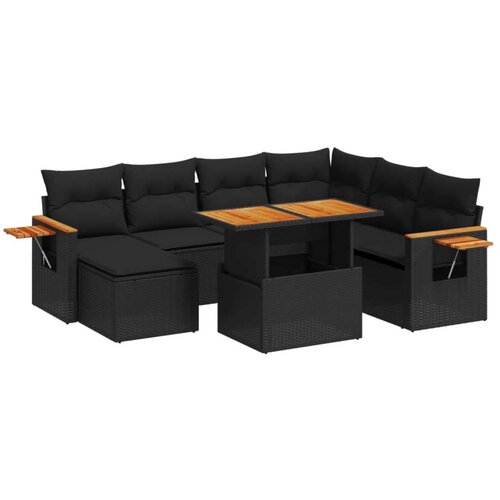 8-dijelni set vrtnih sofa od poliratana s jastucima crni Slike
