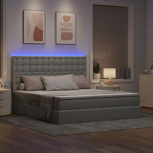  LED krevet za pohranu s madracem Svjetlosiva 180 x 200 cm 204 x 180 x 128 cm Slike