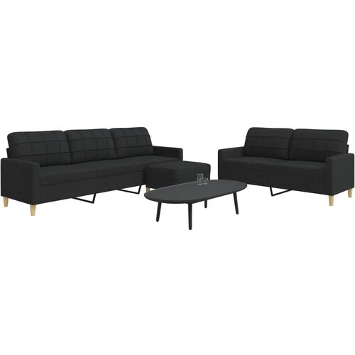  3-dijelni set sofa s tabureom crni od tkanine Cene