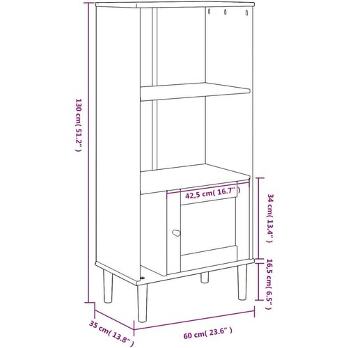 VidaXL Knjižna omara SENJA rjava 60x35x130 cm trdna borovina Slike