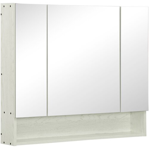 Kleankin Kopalniška omarica z ogledalom z nastavljivimi policami, 3 vrati in omaricami, MDF in steklo, 90x15x75cm, bela, (20754094) Cene