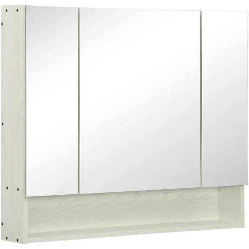Kleankin Kopalniška omarica z ogledalom z nastavljivimi policami, 3 vrati in omaricami, MDF in steklo, 90x15x75cm, bela, (20754094)