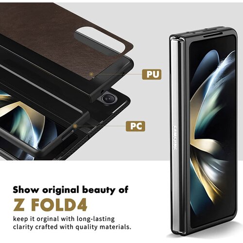  Maska za Samsung Galaxy Z Fold 4 braon Leather Slike