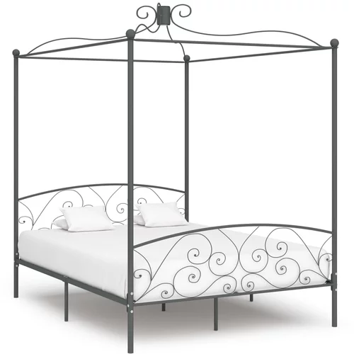 vidaXL okvir za krevet s nadstrešnicom sivi metalni 180 x 200 cm