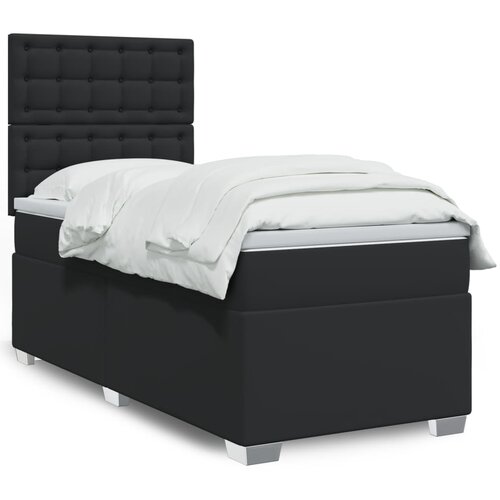 VidaXL Krevet s oprugama i madracem crni 90 x 200 cm od umjetne kože Slike