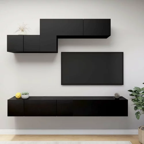  Komplet TV omaric 6-delni črna iverna plošča, (20912825)