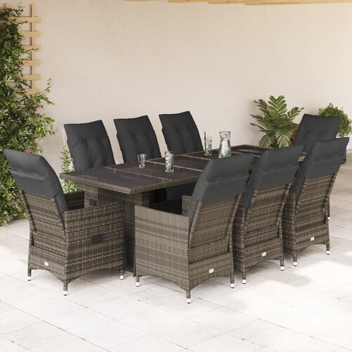 vidaXL 9-dijelni vrtni bistro set od poliratana s jastucima sivi Cene