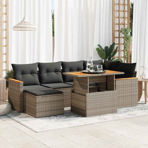 VidaXL 7-dijelni set vrtnih sofa poliratan i bagrem s jastucima sivi Slike