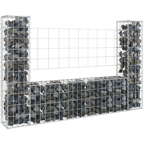 vidaXL Gabionska košara U-oblika s 2 stupa 140 x 20 x 100 cm željezna Cijene