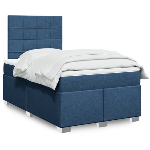 VidaXL Box spring postelja z vzmetnico moder 120x200 cm blago Slike