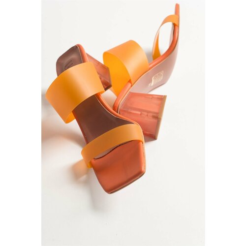 LuviShoes Women's Orange Skin Heels Sheer Slippers Cene