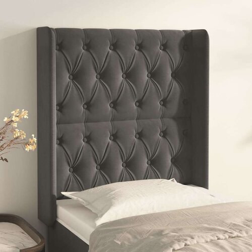 Vzglavje z u&amp;scaron;esi temno sivo 83x16x118/128 cm žamet, (20793628) Slike