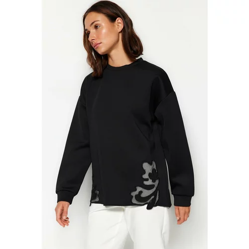 Trendyol Black Lace Detail Diver/Scuba Knit Sweatshirt