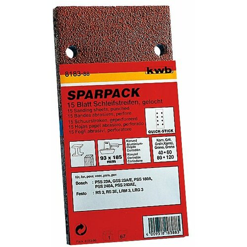 KWB Quick-Stick set brusnih papira 93x185 GR40-120, 15/1 | drvo-metal, alu-oksid Cene