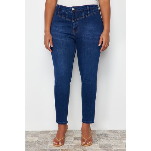 Trendyol Curve Dark Blue Stitching Detailed Stretchy Skinny Denim Jeans Cene