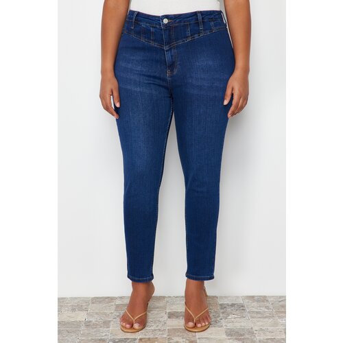Trendyol Curve Dark Blue Stitching Detailed Stretchy Skinny Denim Jeans Slike