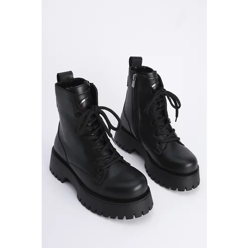 Marjin Women's Zippered Lace-Up Serrated Sole Boots Boots Suzet Black.