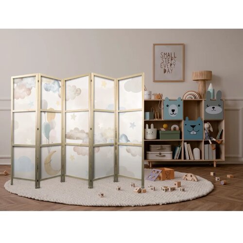  Japanski paravan - Fairy-Tale Moon - Moon with balloons among clouds and stars in subdued colors on a light beige background. 22 Cijene