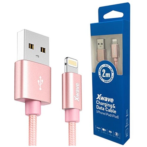 X Wave kabl usb iphone 2M 3A,lightning aluminium,upleteni roze zlatni Slike