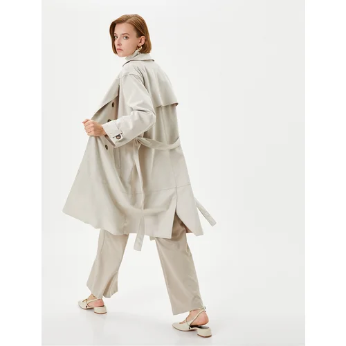 Koton Double Breasted Trench Coat Buttoned Waist Belt, Pockets.