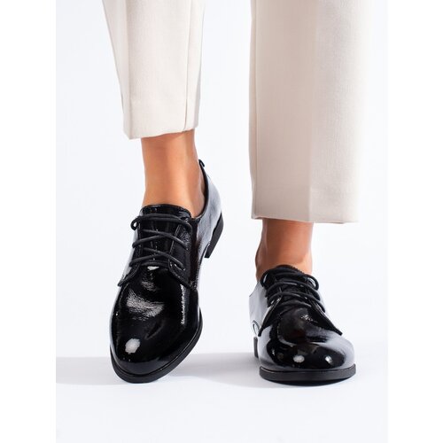 SHELOVET Lacquered black oxfords tied Slike