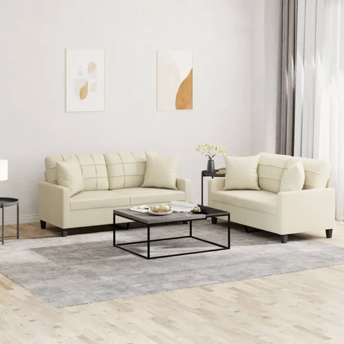 vidaXL 2-dijelni set sofa s jastucima krem od umjetne kože