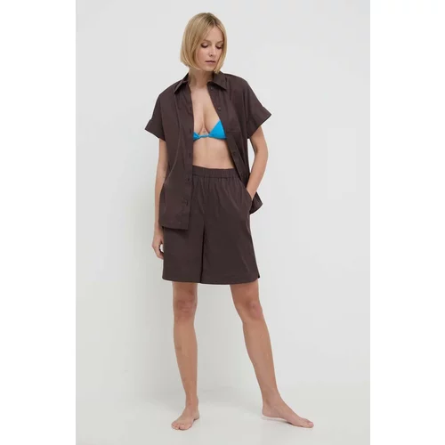 Max Mara Beachwear Košulja za plažu za žene, boja: smeđa, regular, s klasičnim ovratnikom, 2416111019600