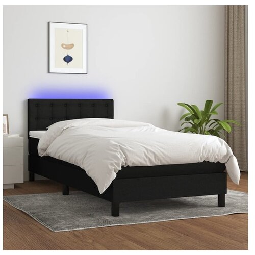  Box spring postelja z vzmetnico LED črna 90x200 cm blago Cene