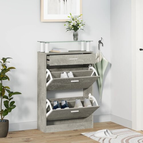 The Living Store Omarica za čevlje betonsko siva 63x24x104 cm inženirski les - Omarica Za Čevlje, (21434941) Slike