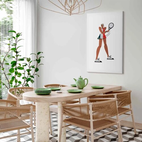  Slika - Tennis Player With a Racket on a Light Background - Illustration 60x90 Akustična Slike