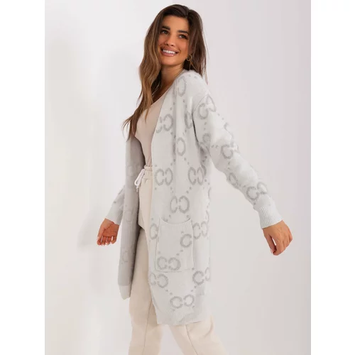 Fashion Hunters Light grey patterned cardigan with pockets