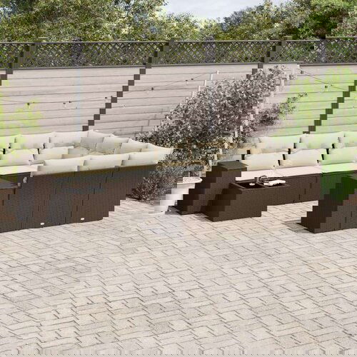 VidaXL 11-dijelni set vrtnih sofa od poliratana s jastucima smeđi Slike