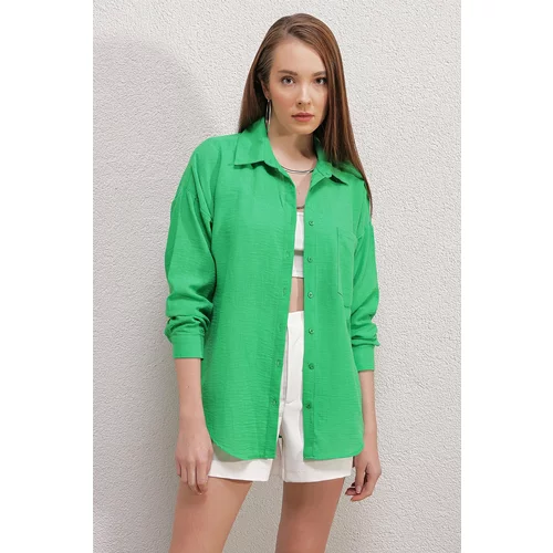 Bigdart 20153 Oversized Shirt with One Pocket - Green
