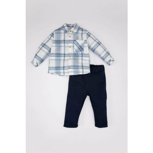 Defacto Baby Boy Checkered Twill Shirt Trousers 2 Piece Set Cene