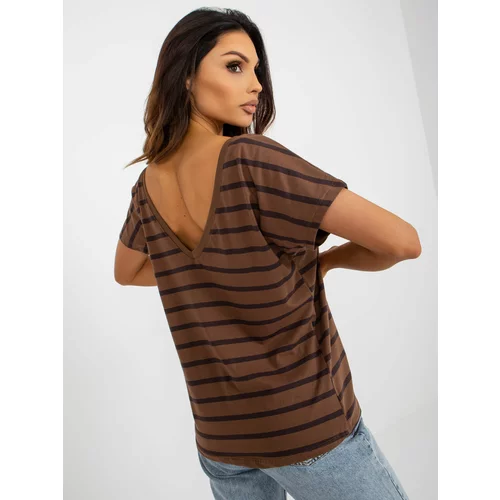 Fashion Hunters Brown T-shirt BASIC FEEL GOOD with V-neck