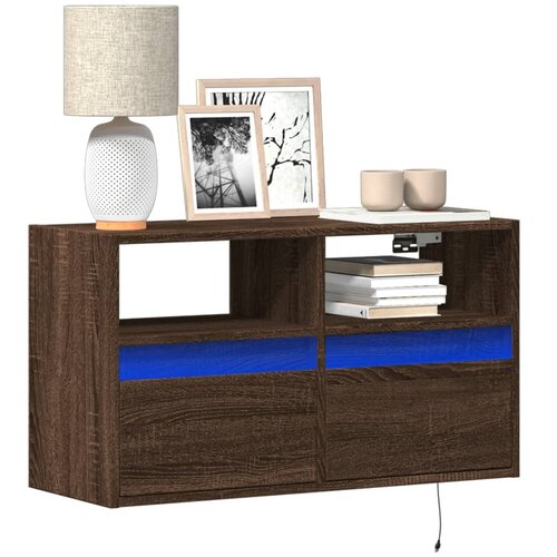  Zidni TV ormarić s LED svjetlima smeđa boja hrasta 80x31x45 cm Cene
