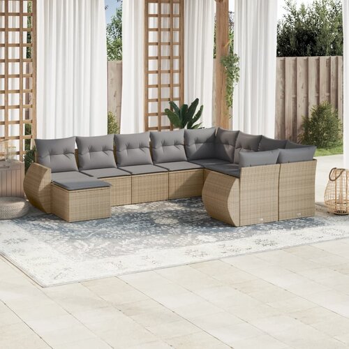 VidaXL 10-dijelni set vrtnih sofa s jastucima bež od poliratana Slike